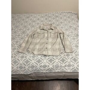 BB Dakota Womens Plaid Wool Blend Shacket Cream Tan Snap Button Jacket M